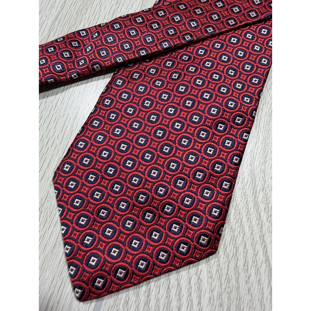 Robert Talbott Tie Mens One Size Red 100% Silk Geometric Jacquard Designer USA
